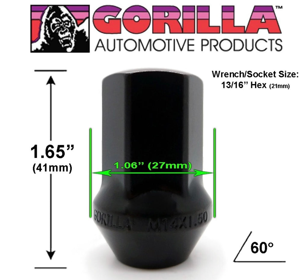 Factory Style Bulge Lug Nut - 13/16" Hex - 14mm X 1.50 Thread Size - Black Finish - Bulk (61148FSBC)