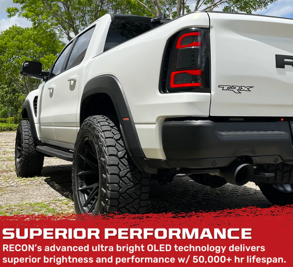 Go Recon Dodge RAM 1500 19-23 OLED Tail Lights Smoked w/ Scanning Red Turn Signals w/ Bliss - Replaces OEM LED Tail Lights