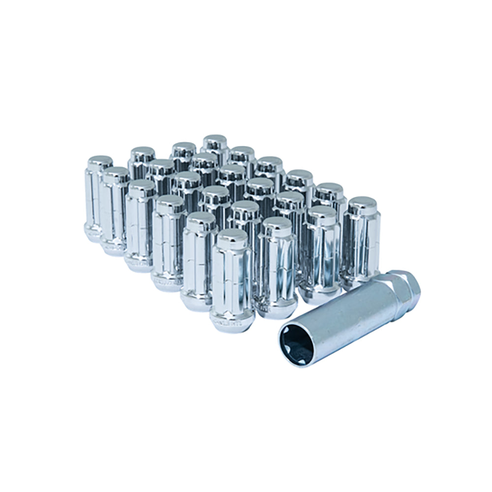 Gorilla Small Diameter Spline Duplex Lug Nuts - 13/16" & 7/8" Dual Hex Key - 14mm X 1.50 Thread Size - Chrome Finish - Set Of 24